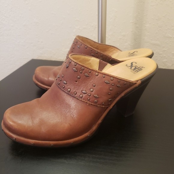 Sofft NWOB Womens Brown Leather Metal Studs Mules Heels Shoes Size 7 - Picture 2 of 9